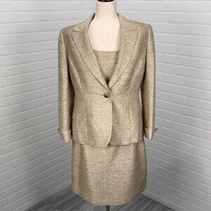 Kasper 3pc Skirt Suit Women 10/38 31Wx18L Tan Brown Woven‎ Lined Tank Classic